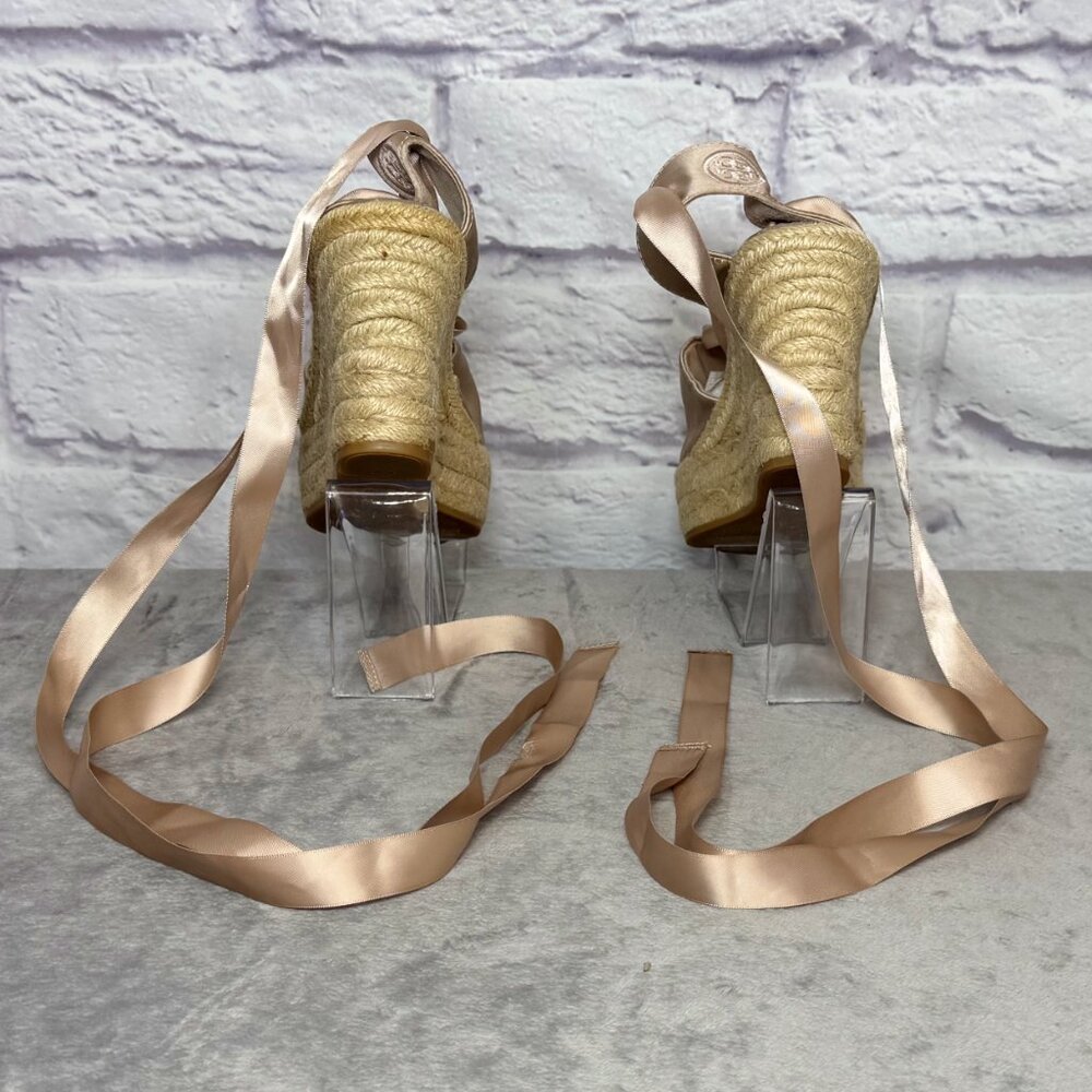 Tory Burch Elisa Satin Rose Gold Ankle Tie Espadrilles - Picture 4 of 7